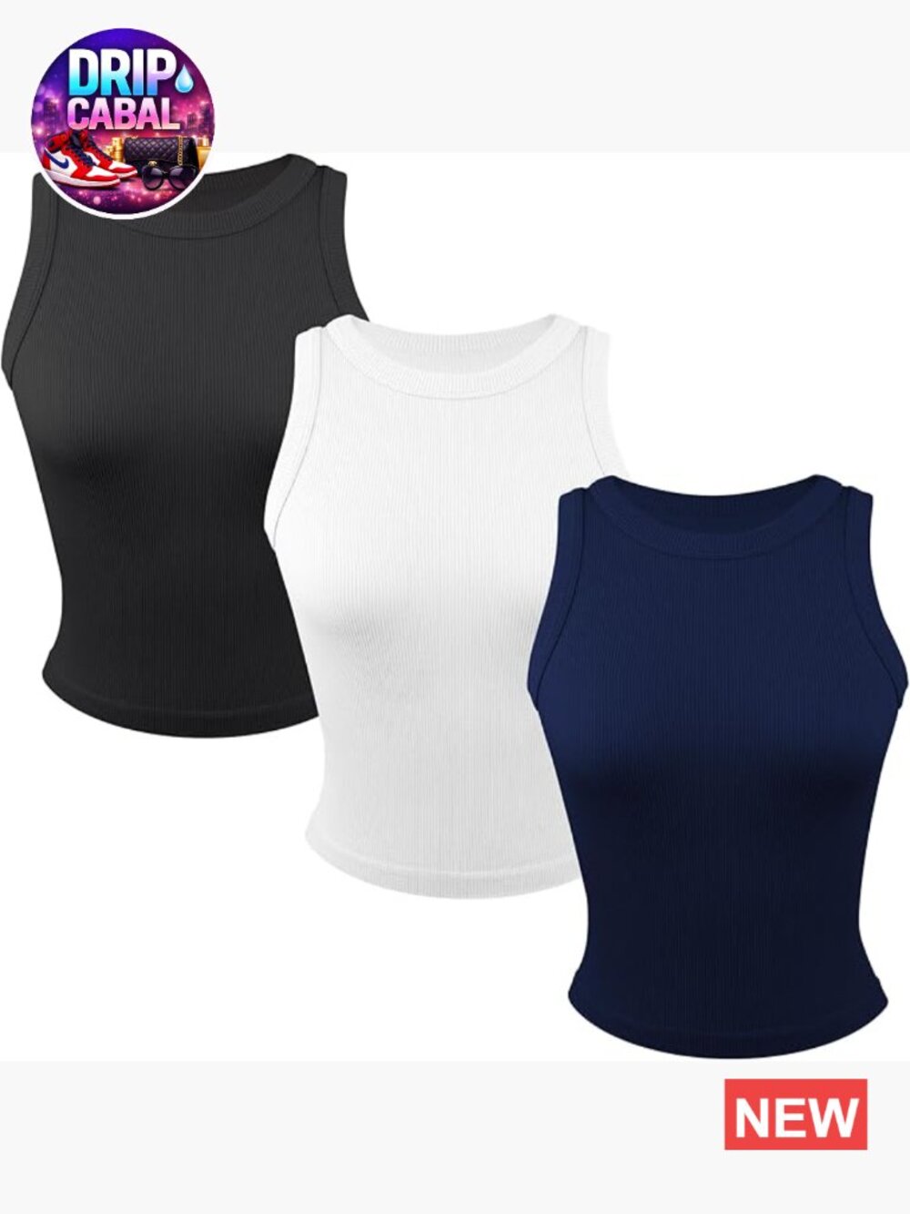 3 Pack Stretch Tank Tops for Women Ribbed Crew Neck Workout Yoga Tops